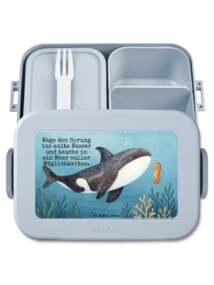 Bentobox Orca Design mit Spruch in Blau Pastell