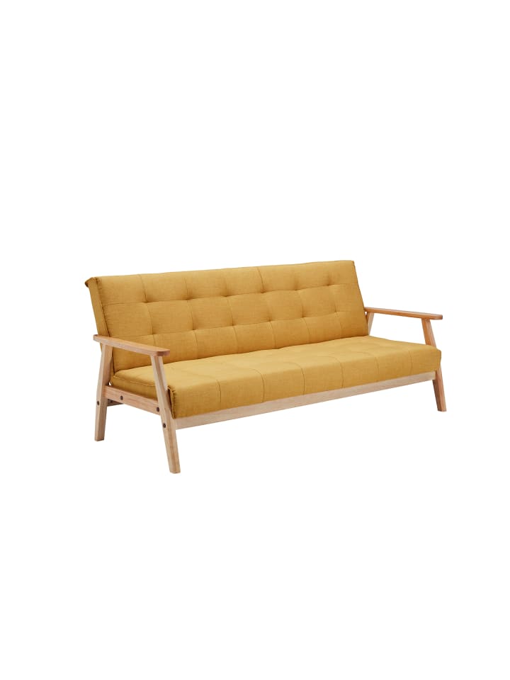 Sofa 3-Sitzer mit Relax- und Schlaffunktion und Strukturstoff in Senfgelb