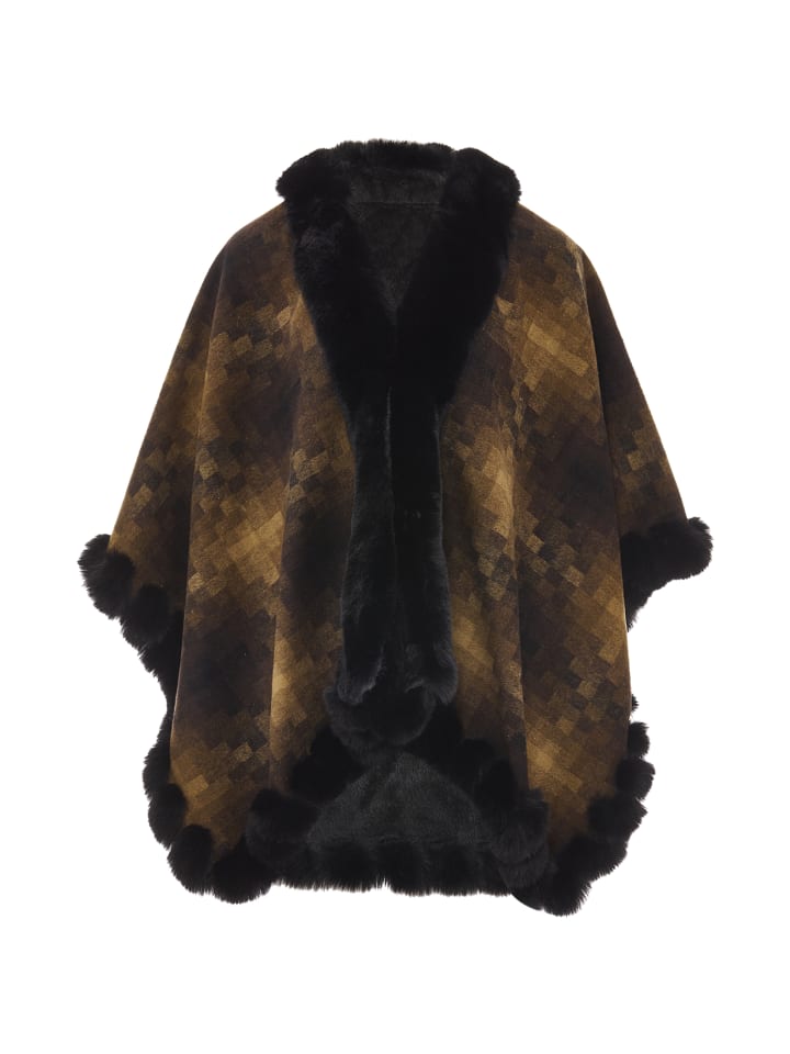 Damen Poncho in Braun Mehrfarbig