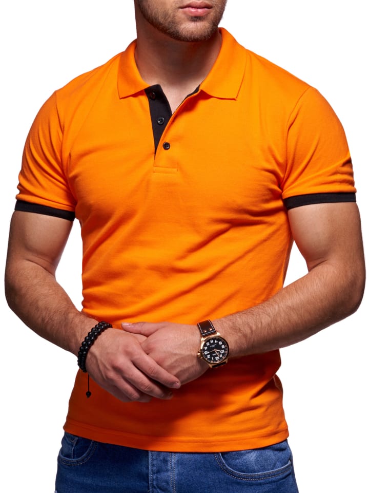 Poloshirt - für Herren in Piqué-Qualität Polohemd in Orange-Schwarz