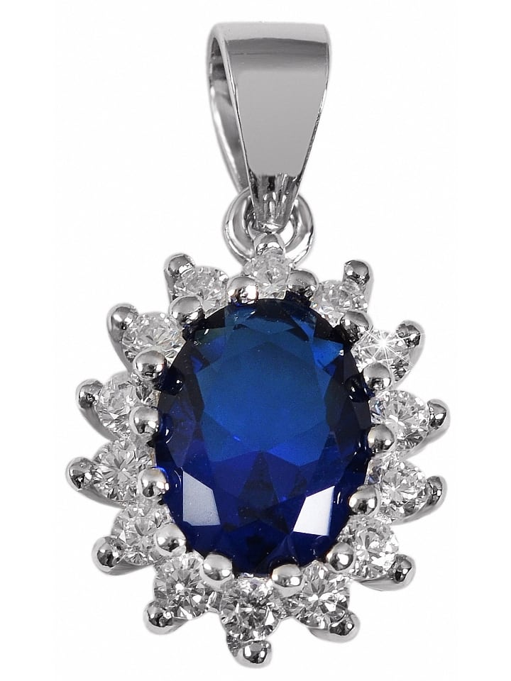 Damen Anhänger oval aus 925 Silber mit Zirkonia in blau