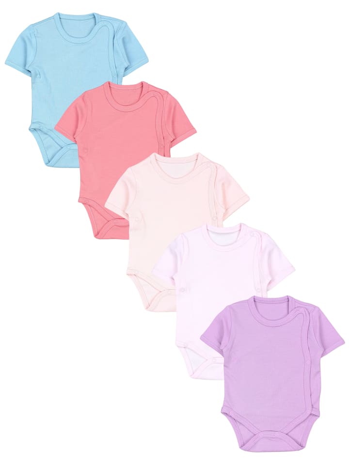 Baby Mädchen Kurzarm Wickelbody 5er Set in rosa/grün