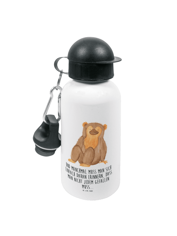 Trinkflasche Affe mit Spruch in Weiß