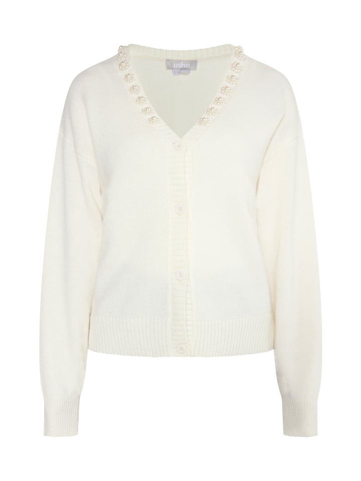 Damen Cardigan Mit Perlen in Wollweiss