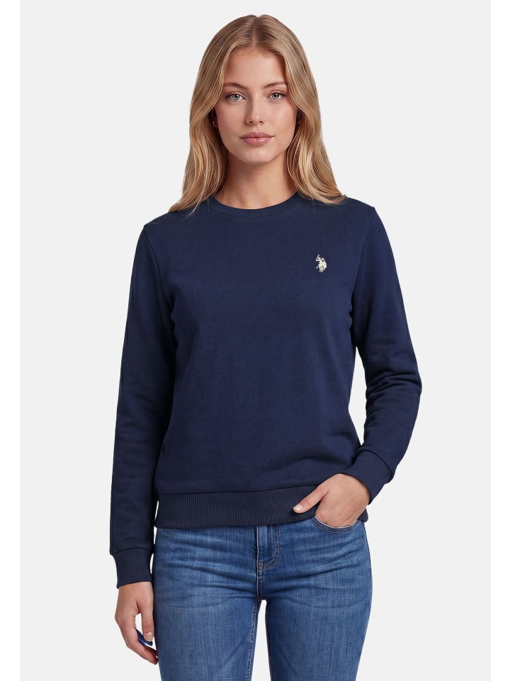 Pullover USZoee – Damen Sweatshirt mit Rundhalsausschnitt in Navy-Beige