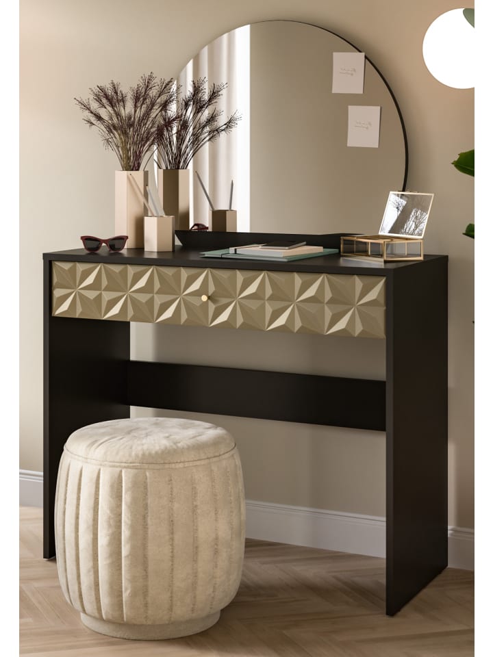 Schminktisch schwarz und gold 90 cm, Kosmetiktisch mit Spiegel