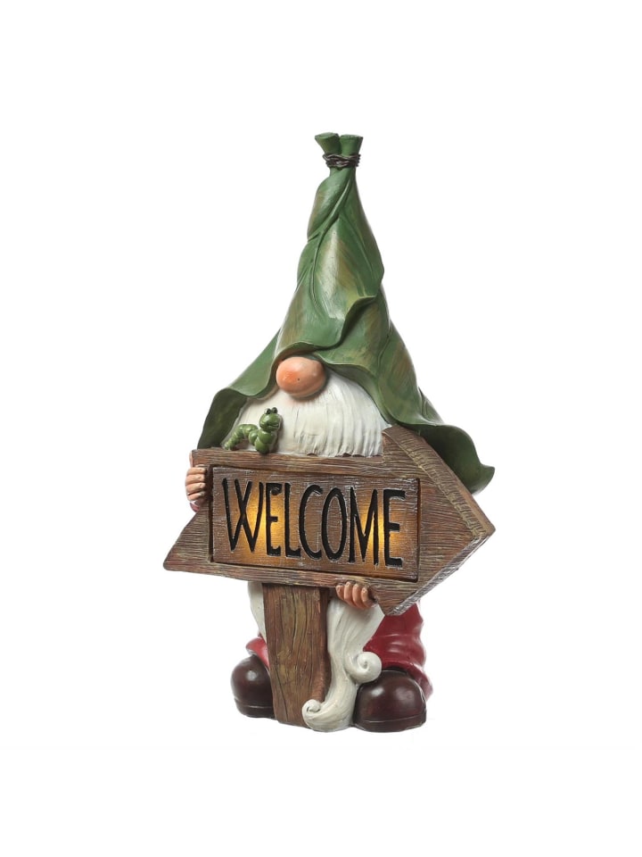 LED Solar Gartenfigur Zwerg mit WELCOME Schild H: 33cm