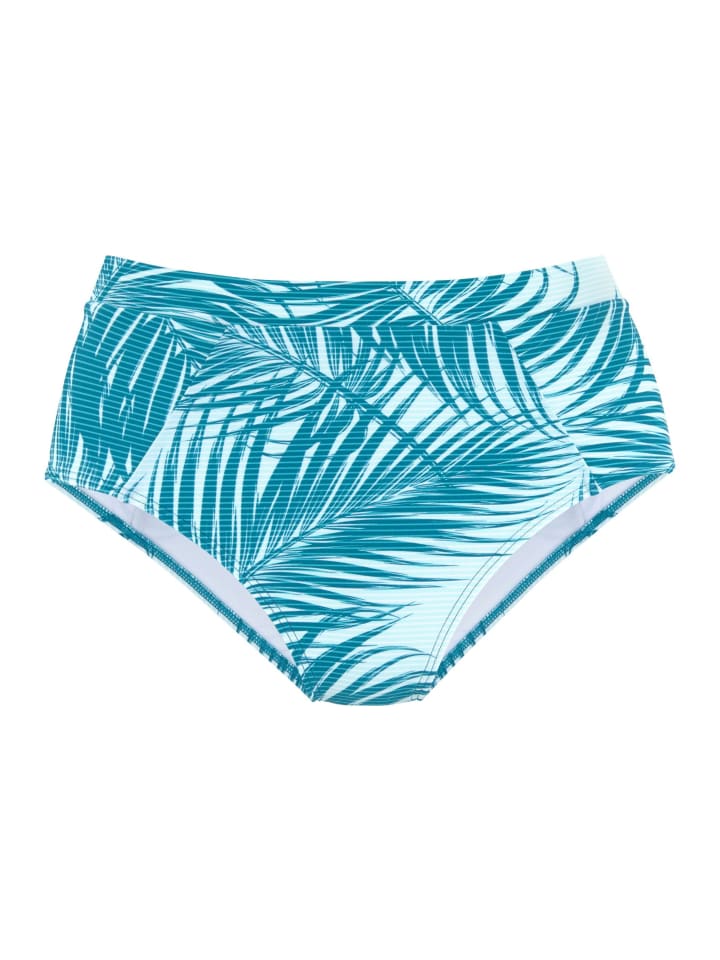 Highwaist-Bikini-Hose in petrol-bedruckt