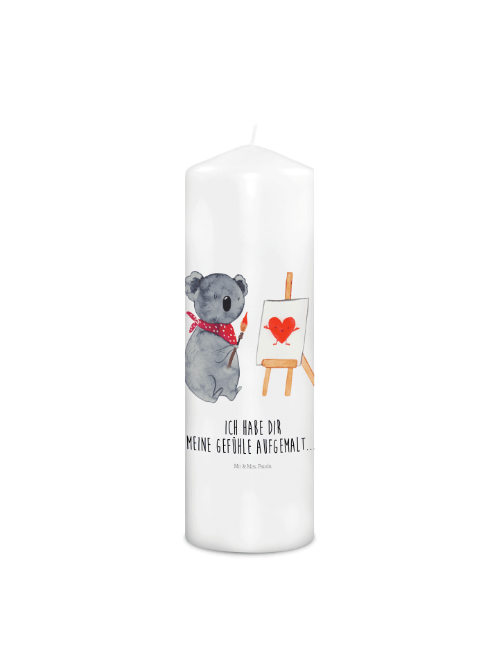 Kerze Koala Künstler mit Spruch in Weiß