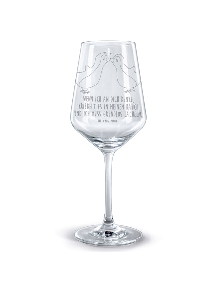 Weinglas Pinguine Kuss mit Spruch in Transparent