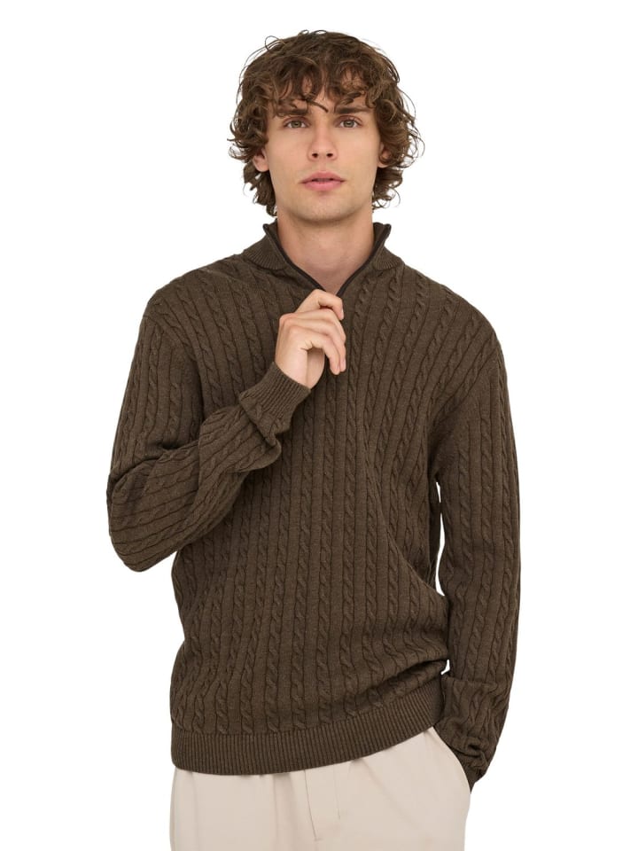 Pullover ONSLOUI REG 12 CABEL HALF ZIP KNIT in Braun