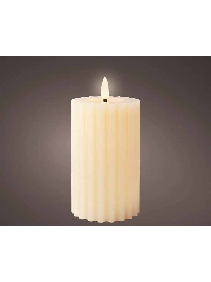 LED Wachskerze 15 x 7,5 cm, geriffelt, batteriebetrieben in Creme