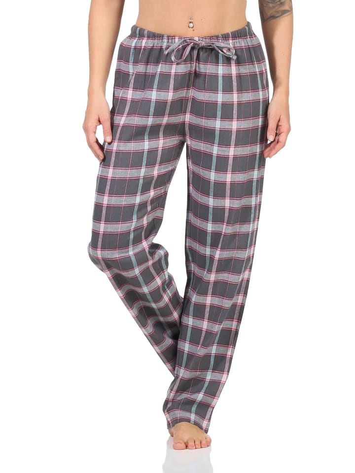 Flanell Pyjama Hose karierte Schlafanzug Hose lang - 83003 in anthrazit