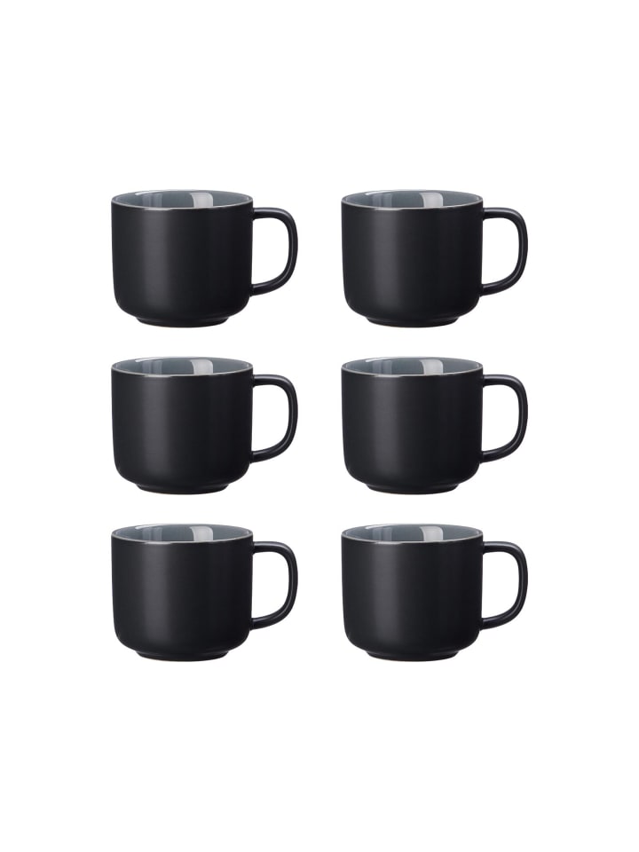 6er Set Kaffeetassen Jasper in Schwarz 240 ml