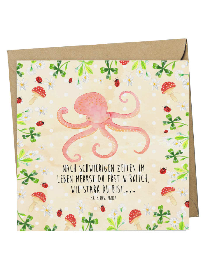 Grußkarte Tintenfisch mit Spruch in Naturpapier