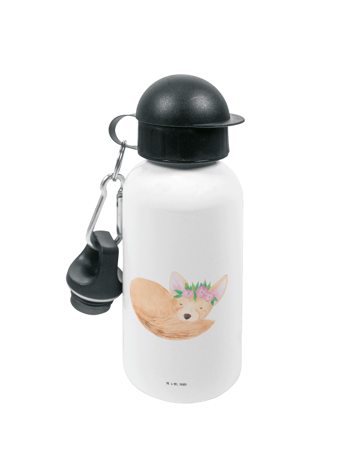 Wasserflasche Wüstenfuchs Blumen ohne Spruch in Weiß
