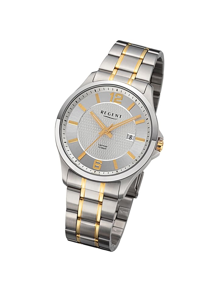 Analog-Armbanduhr Regent Metallarmband silber, gold mittel (ca. 39mm)