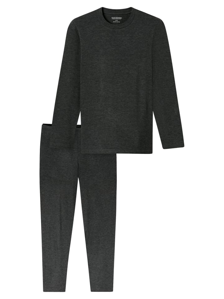 Pyjama Selected Premium Warming in dunkelgrau-mel.