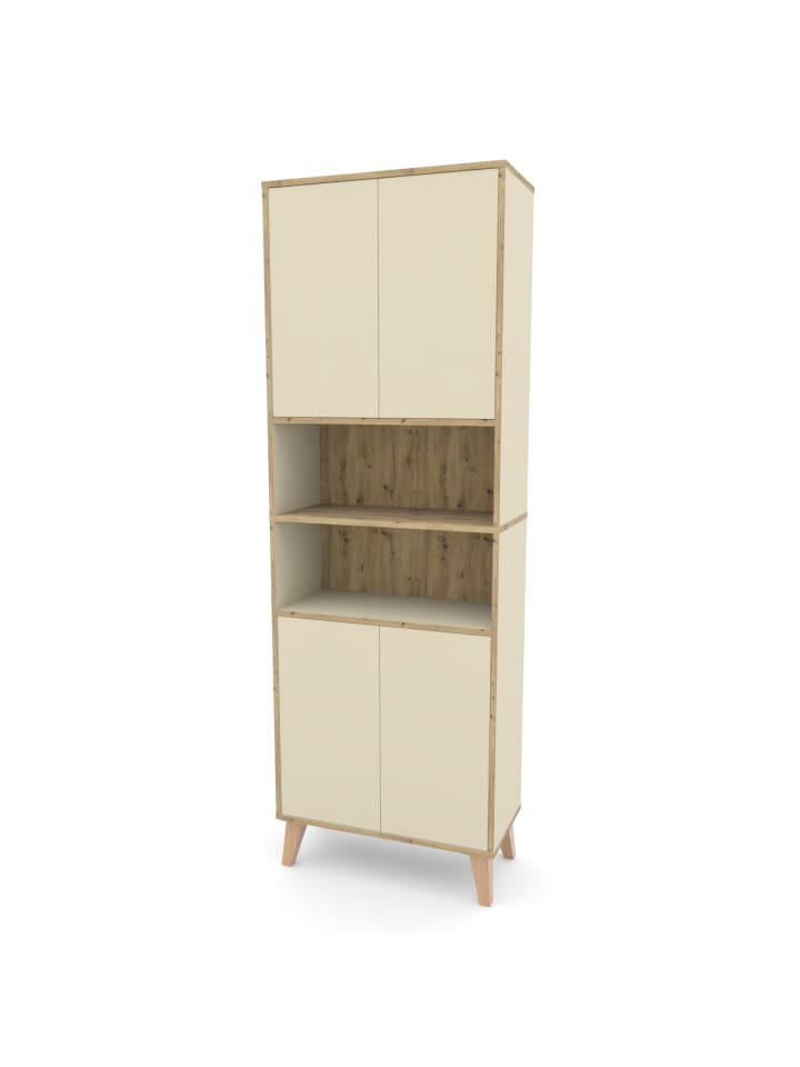 Badschrank MORENA mit 4 Türen und 2 offenen Fächern, Cashmere/Eiche