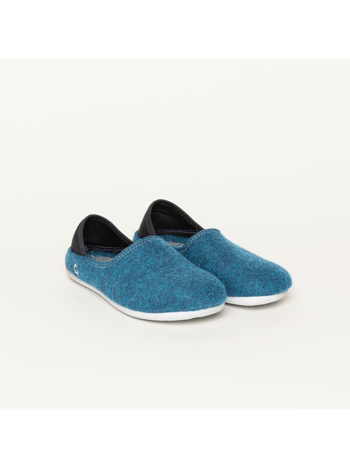 Wool Slip-On Kids petrol/grey