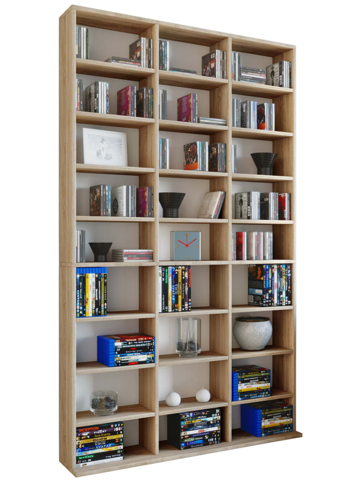Holz CD DVD Standregal Bücherregal Regal Megosa XL in Sonoma-Eiche (Sägerau)