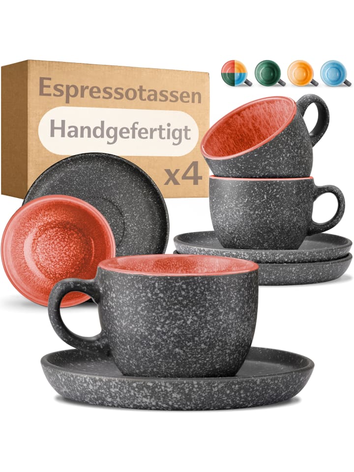 Espressotassen mit Untertassen 4er Set - 90 ml Keramik