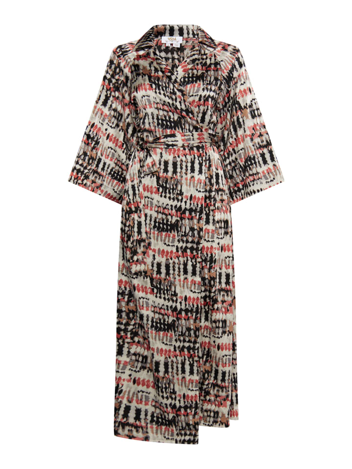 Damen Wickelkleid in Grau Dunkelrosa Mehrfarbig