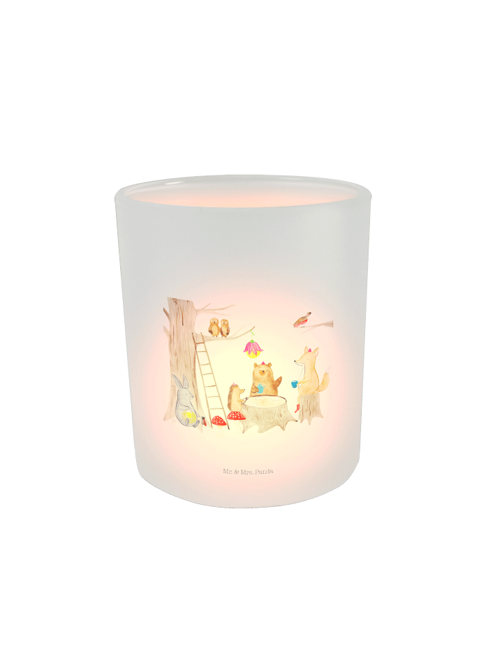 Glas Windlicht Waldtiere Picknick ohne Spruch in Transparent