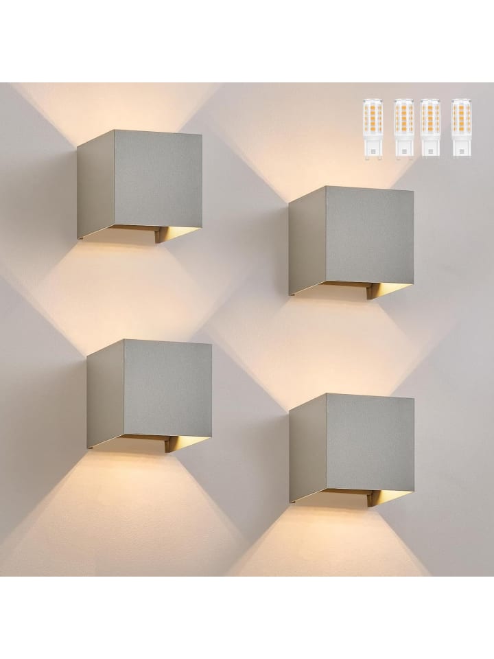 4er-Set Wandleuchte LED in grau 1-flammige G9 up down Licht 3000K warmweiß IP65