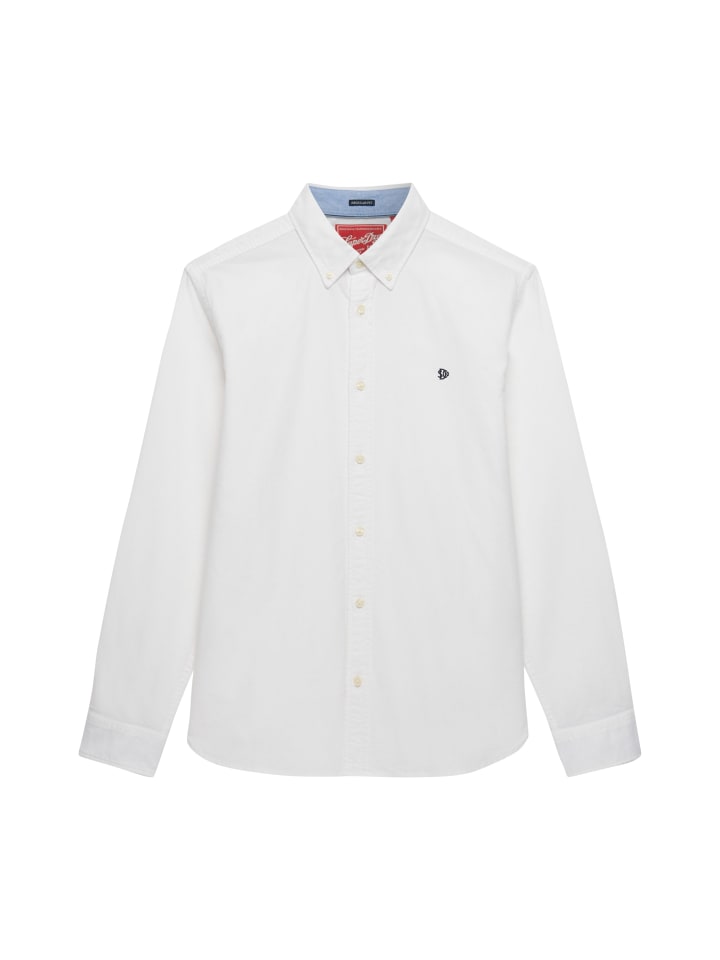 Preppy-Hemd mit langen Ärmeln im Oxford-Stil Weiß