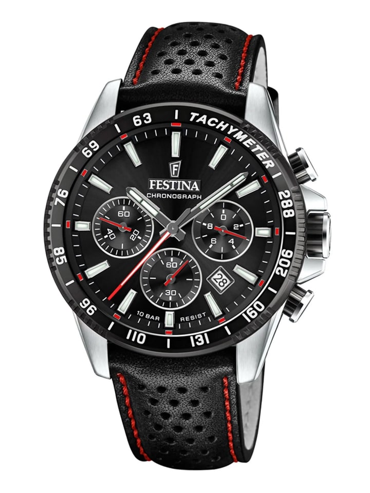 Herrenuhr Chronograph Schwarz/Rot