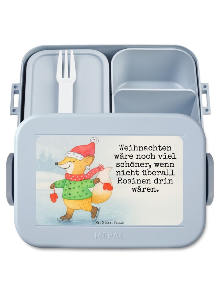 Bento Box Fuchs Schlittschuhe Design mit Spruch in Blau Pastell