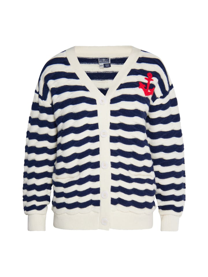 Damen Strickjacke in Wollweiss Marine
