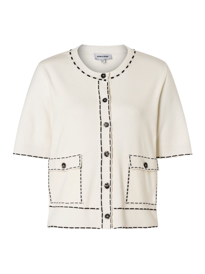 stylishe Kurzarm-Strickjacke, Ziernähte in offwhite