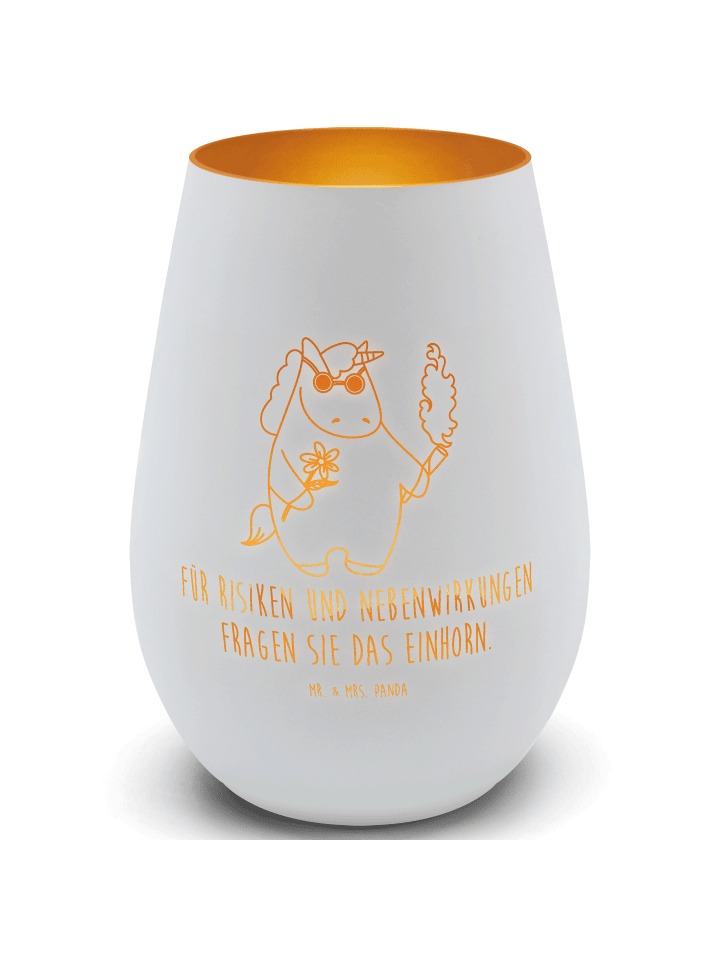 Windlicht Glas Einhorn Woodstock mit Spruch in Weiß