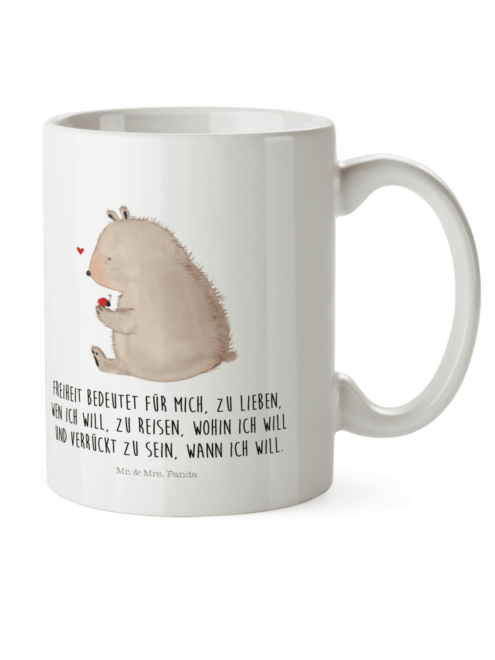 Kaffeetasse Bär Marienkäfer mit Spruch in Weiß