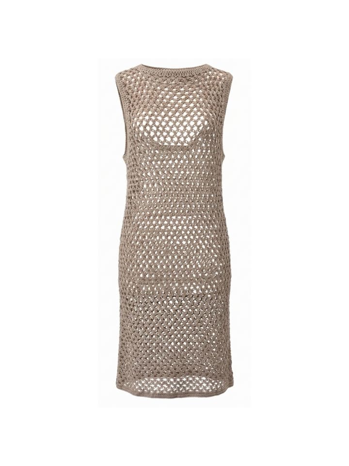 Beige Baumwolle Damen Kleid