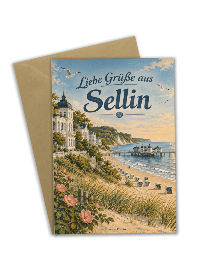 Grußkarte Küste nostalgisch Design mit Spruch in Weiß
