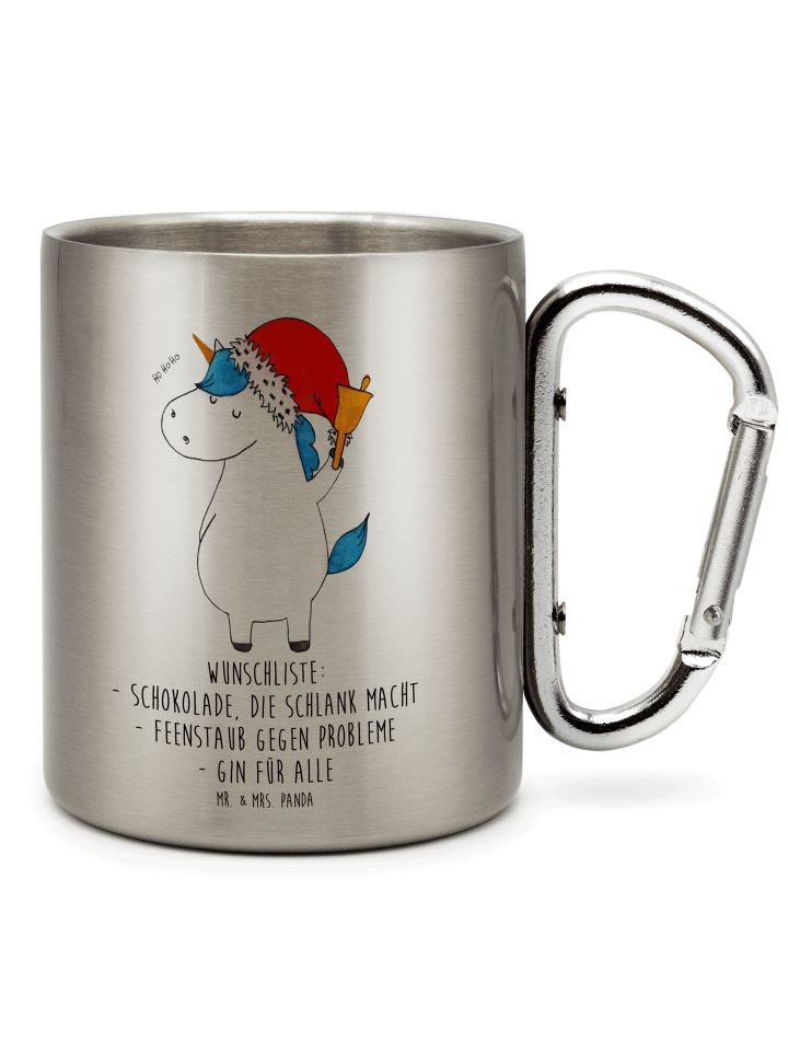 Tasse Einhorn Weihnachtsmann mit Spruch in Silber