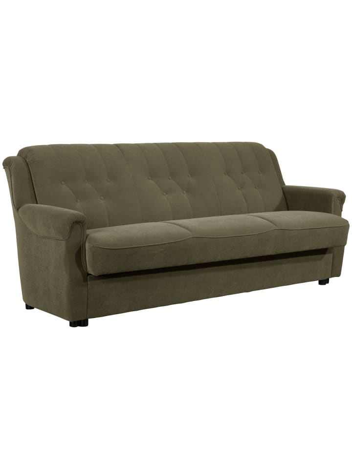 SOFA 3-Sitzer mit Bettfunktion Kaylyn Flockstoff grün