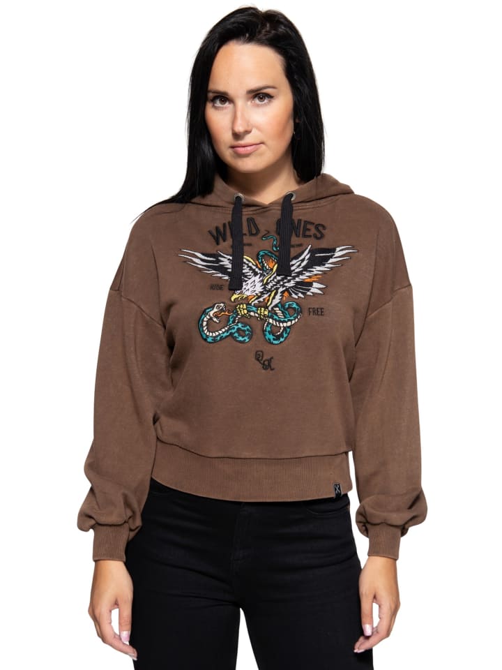 Queen Kerosin Hoodie Wild Ones Ride Free in dunkelbraun