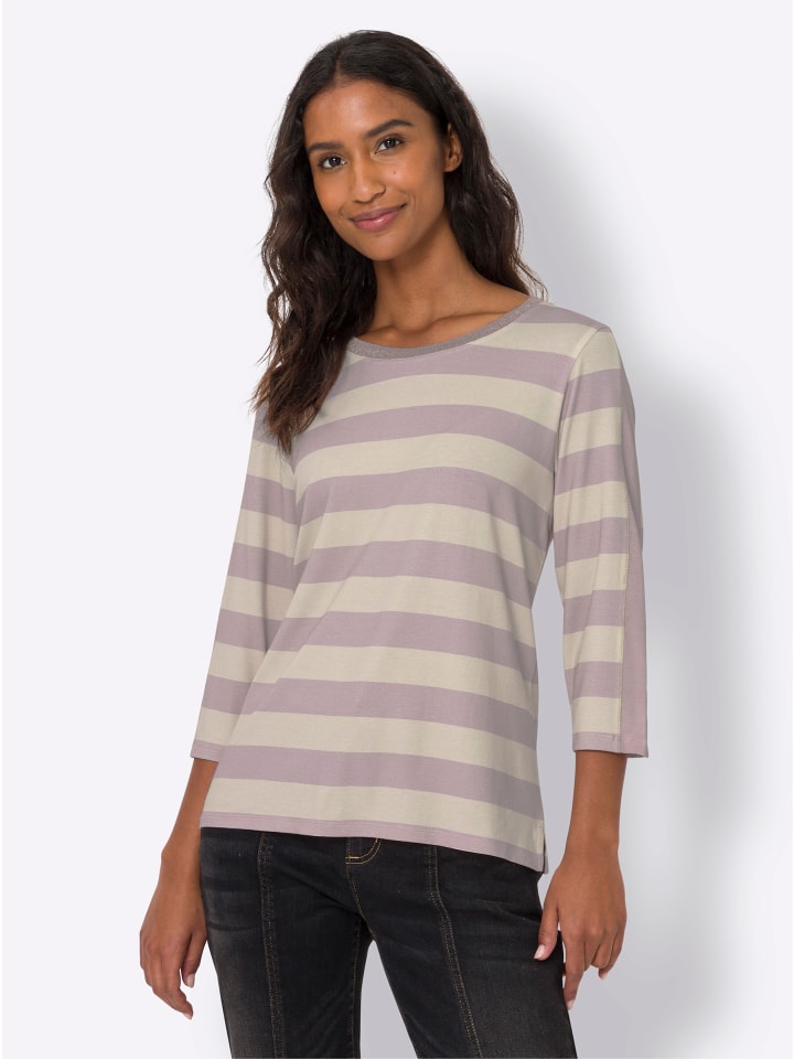 Druck-Shirt in rosé-elfenbein-geringelt