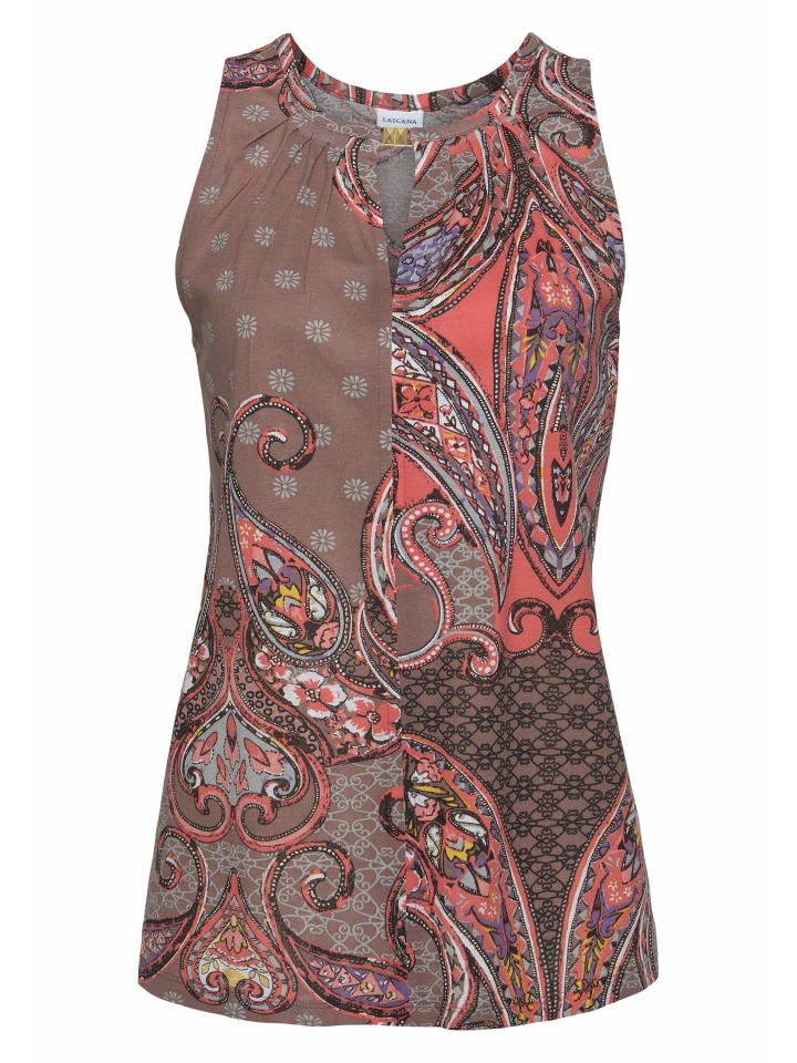 Tanktop in taupe-koralle-bedruckt