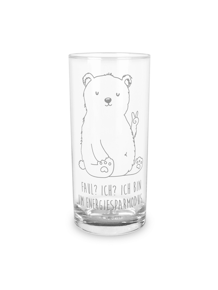 Wasserglas Eisbär Faul mit Spruch in Transparent