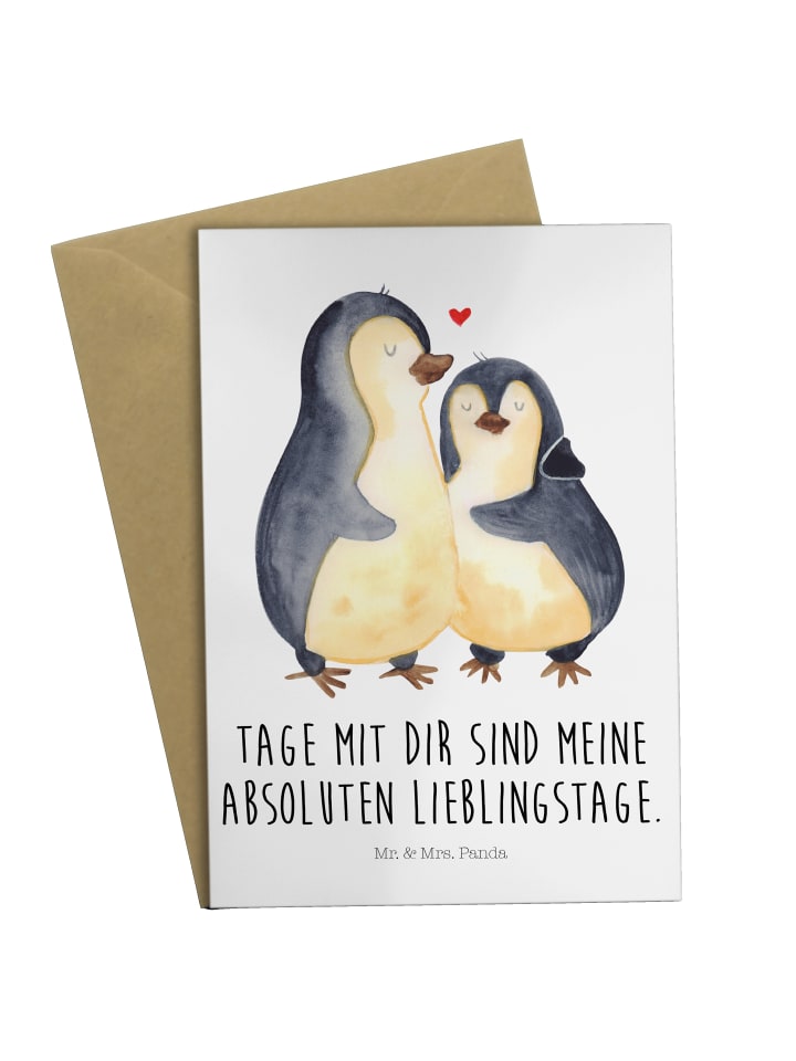 Grußkarte Pinguin umarmen mit Spruch in Weiß