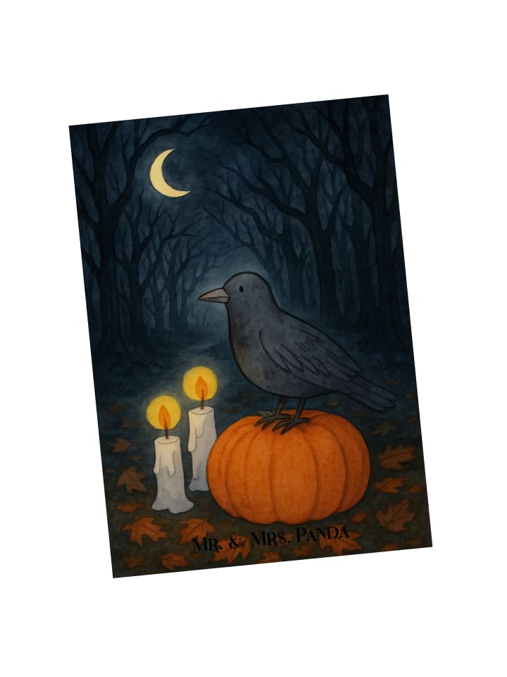 Postkarte Krähe Halloween Design ohne Spruch in Weiß