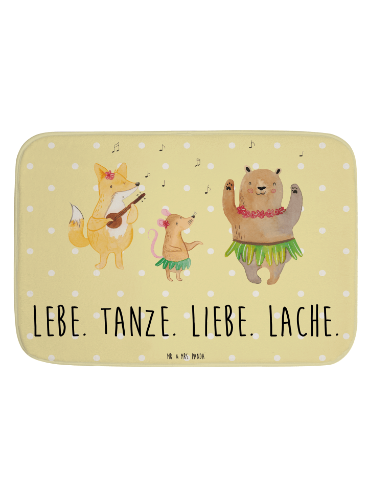 Badteppich Waldtiere Aloha mit Spruch in Gelb Pastell