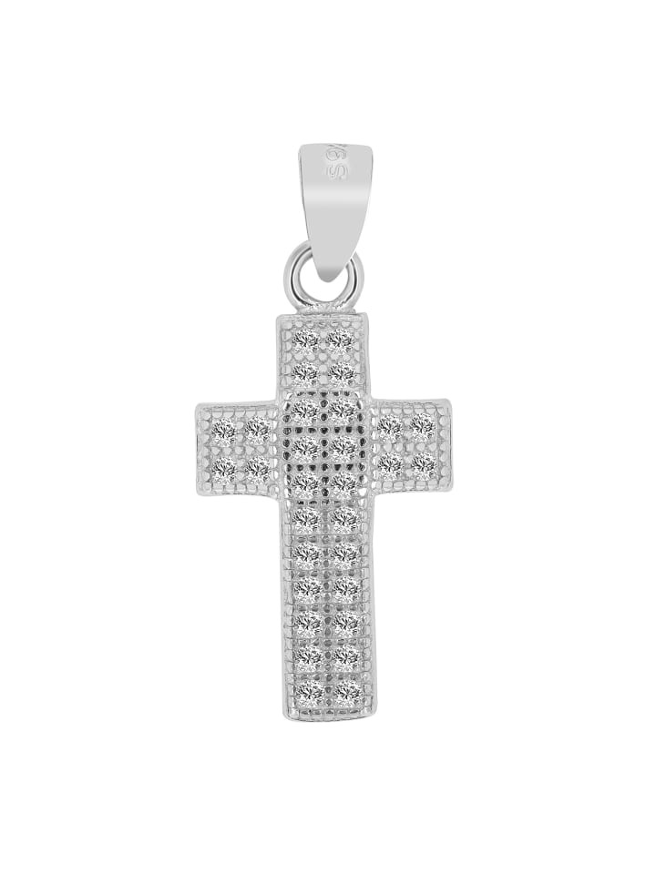 Damen Anhänger Kreuz aus 925 Silber mit Zirkonia in silber