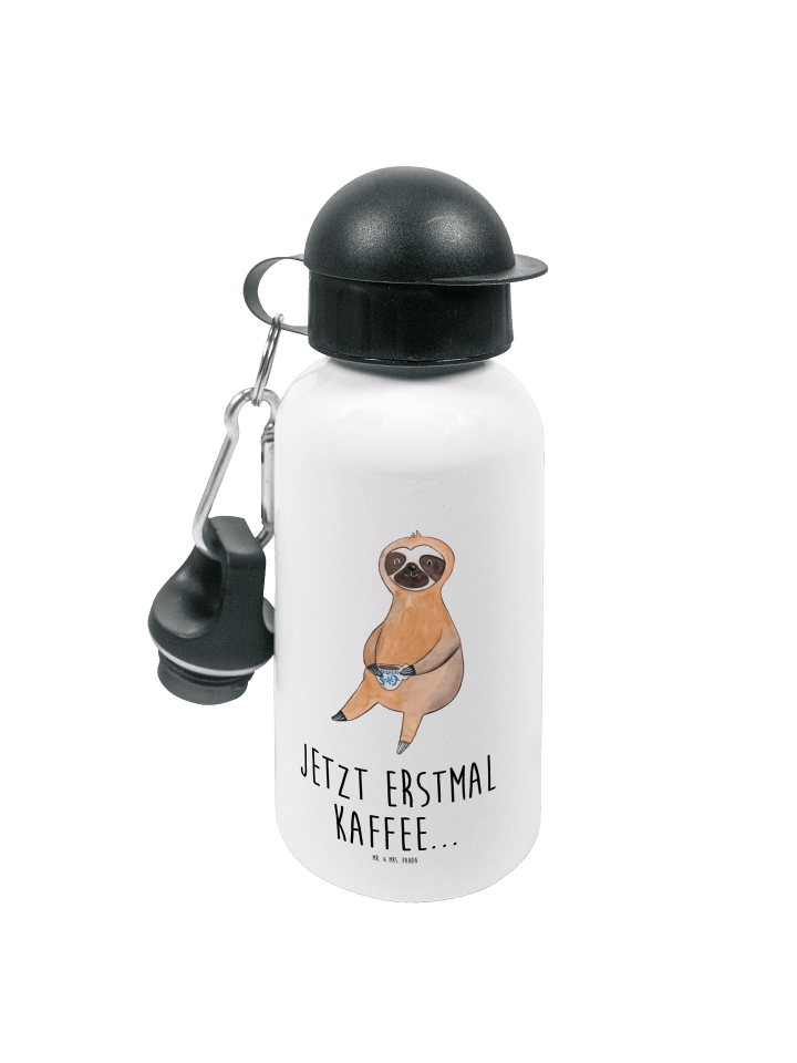 Trinkflasche Faultier Kaffee mit Spruch in Weiß