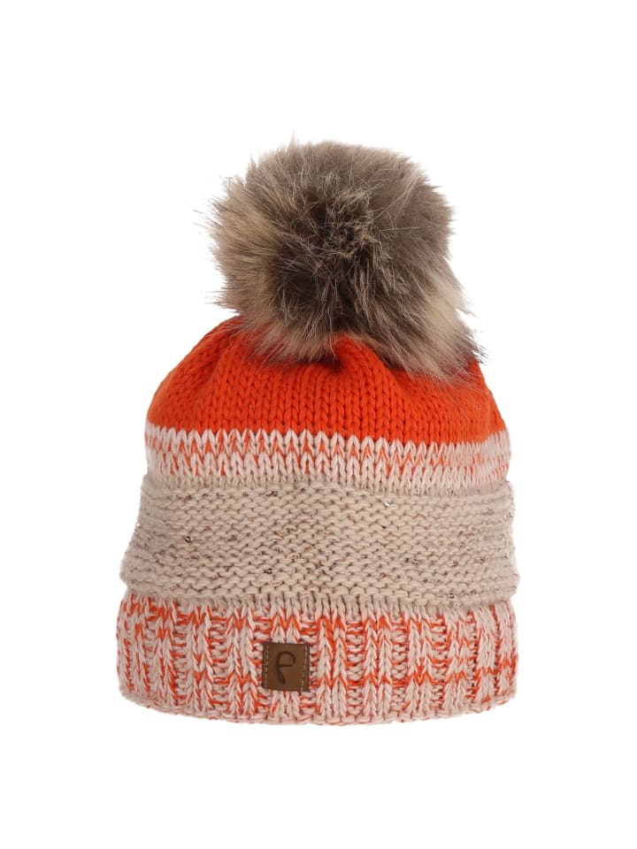 Wintermütze warm gefüttert Kunstfell Bommel-Mütze in Orange
